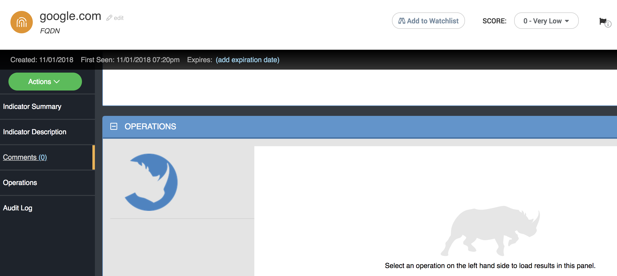 The test operation available for execution