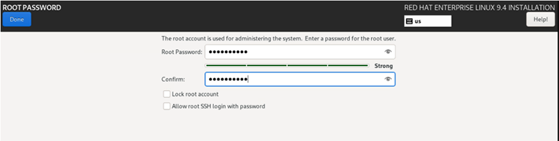Root Password Screen