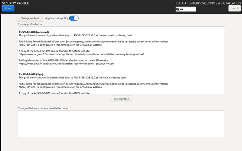 Security Profile Screen