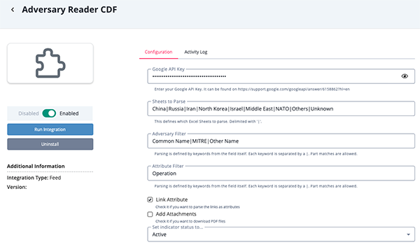 Configuration Screen