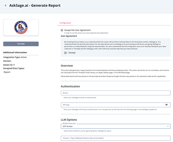 Generate Report Configuration Screen