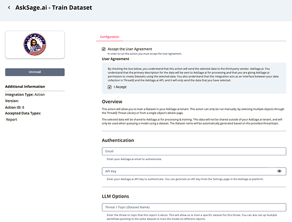Train Dataset Configuration Screen