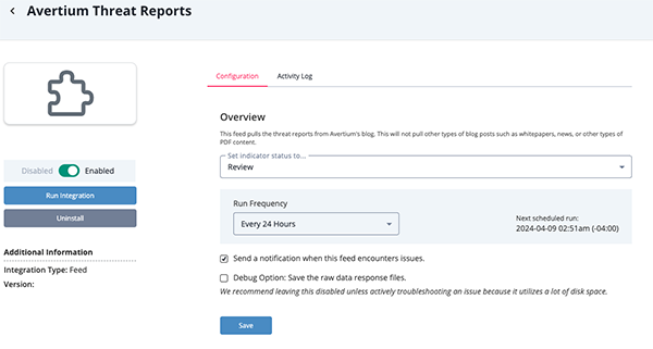 Configuration Screen