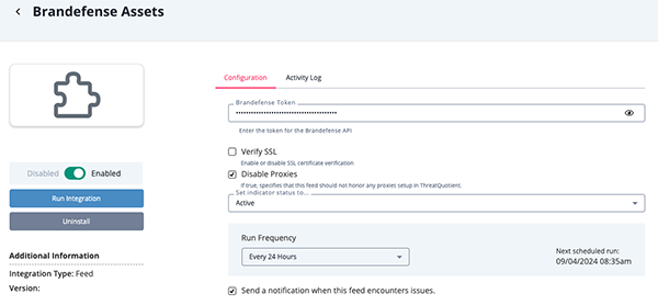 Brandefense Assets Configuration Screen