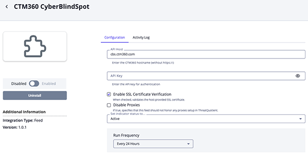CyberBlindSpot Configuration Screen