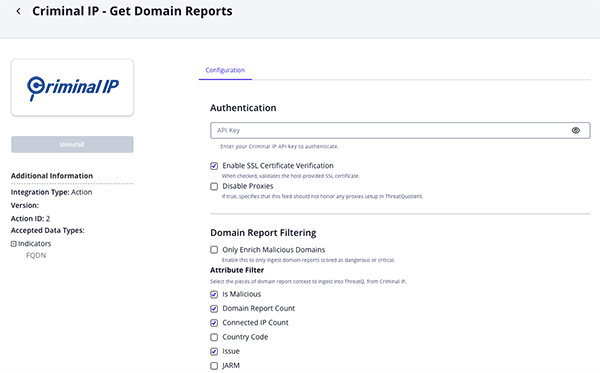 Get Domain Repots Configuration Screen