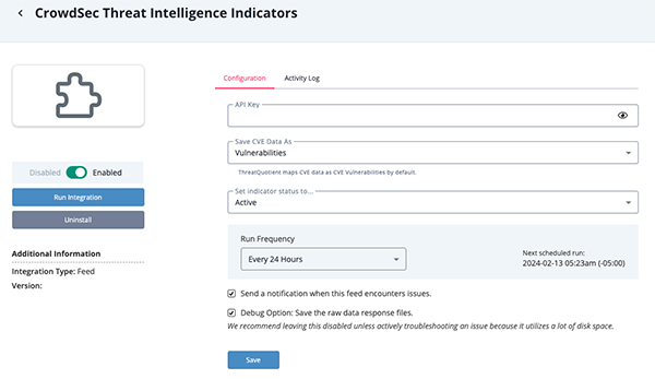 Configuration Screen