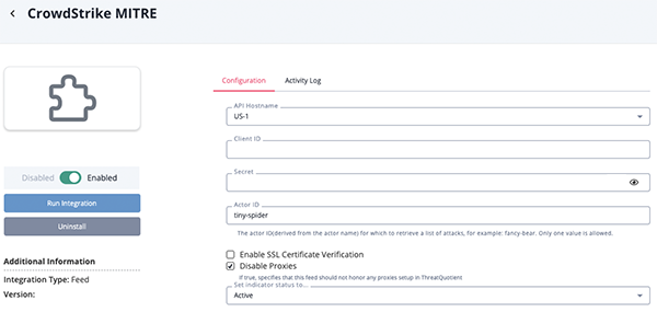 MITRE Configuration Screen