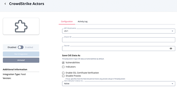 Actors Configuration Screen