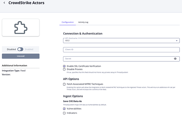 Actors Configuration Screen