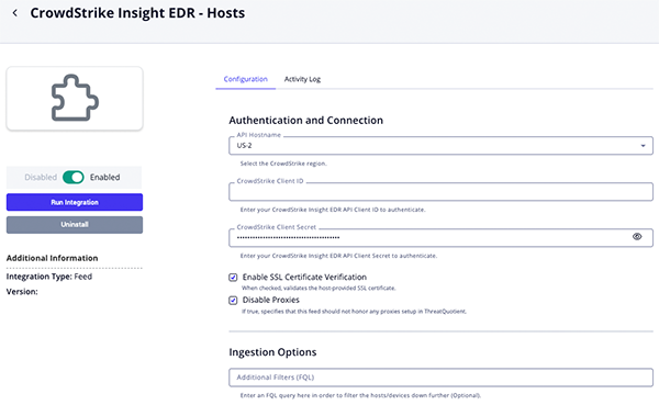 Hosts Configuration Screen
