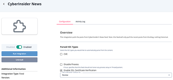 Configuration Screen