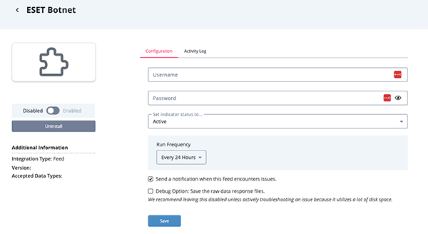 Configuration Screen