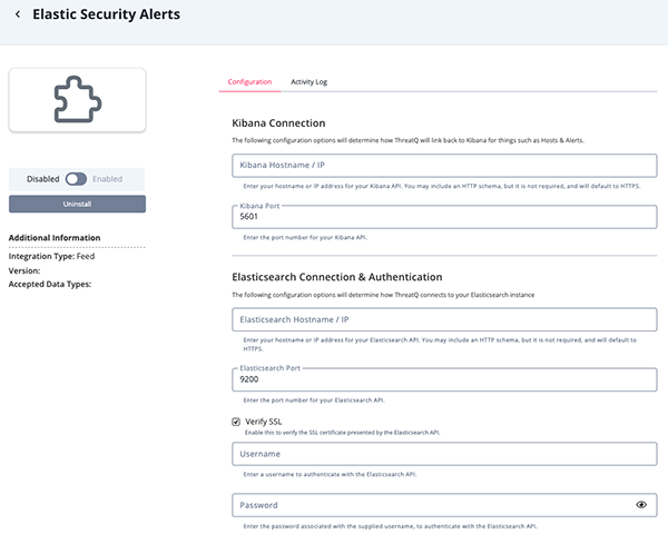 Security Alerts Configuration Screen
