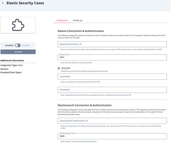 Security Cases Configuration Screen