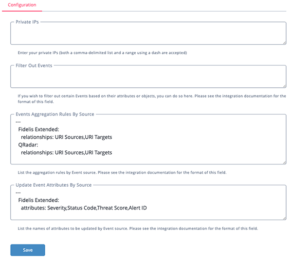 Events Builder Configuration Screen