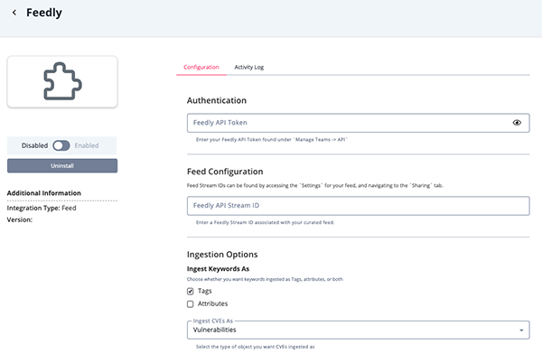 Feedly Configuration Screen