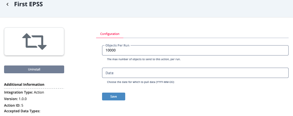 First EPSS Action Configuration Screen