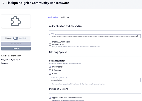 Flashpoint Ransomware Configuration Screen