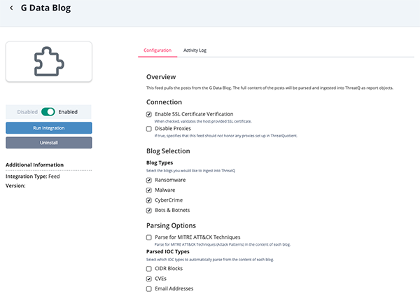 Configuration Screen