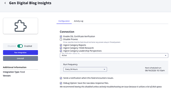 Configuration Screen