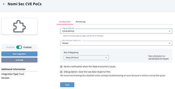 Configuration Screen