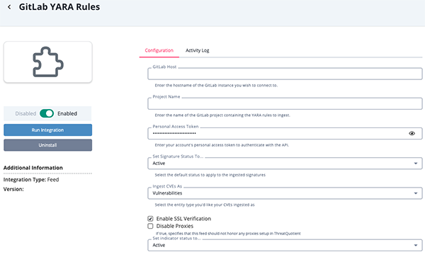 Configuration Screen