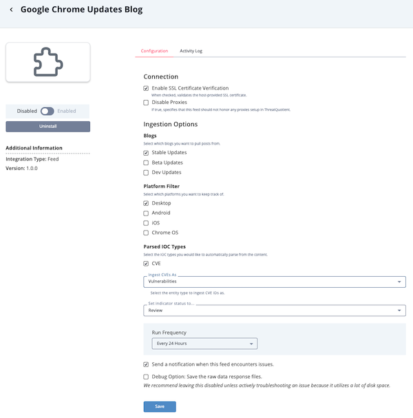 Configuration Screen