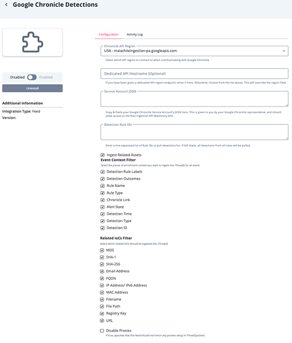Configuration Screen