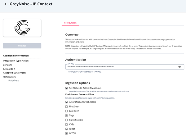 IP Context Configuration Screen