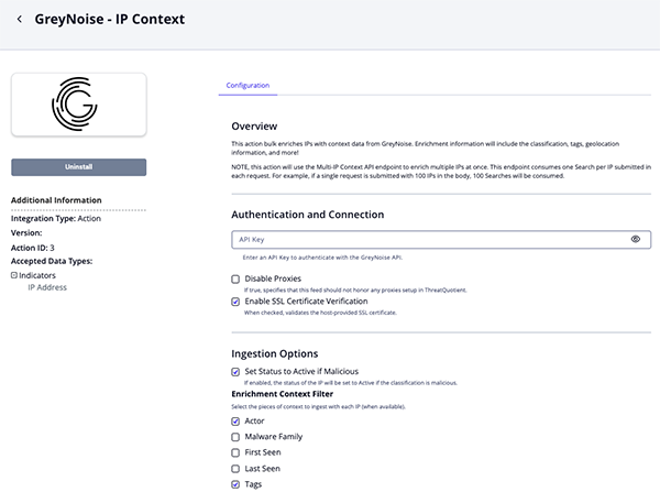 IP Context Configuration Screen