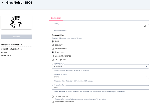 RIOT Configuration Screen