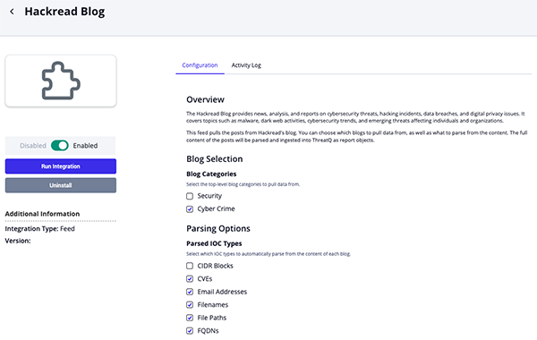 Configuration Screen