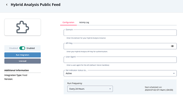 Hybrid Analysis Configuration Screen