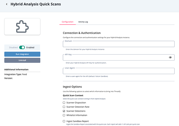 Hybrid Analysis Configuration Screen