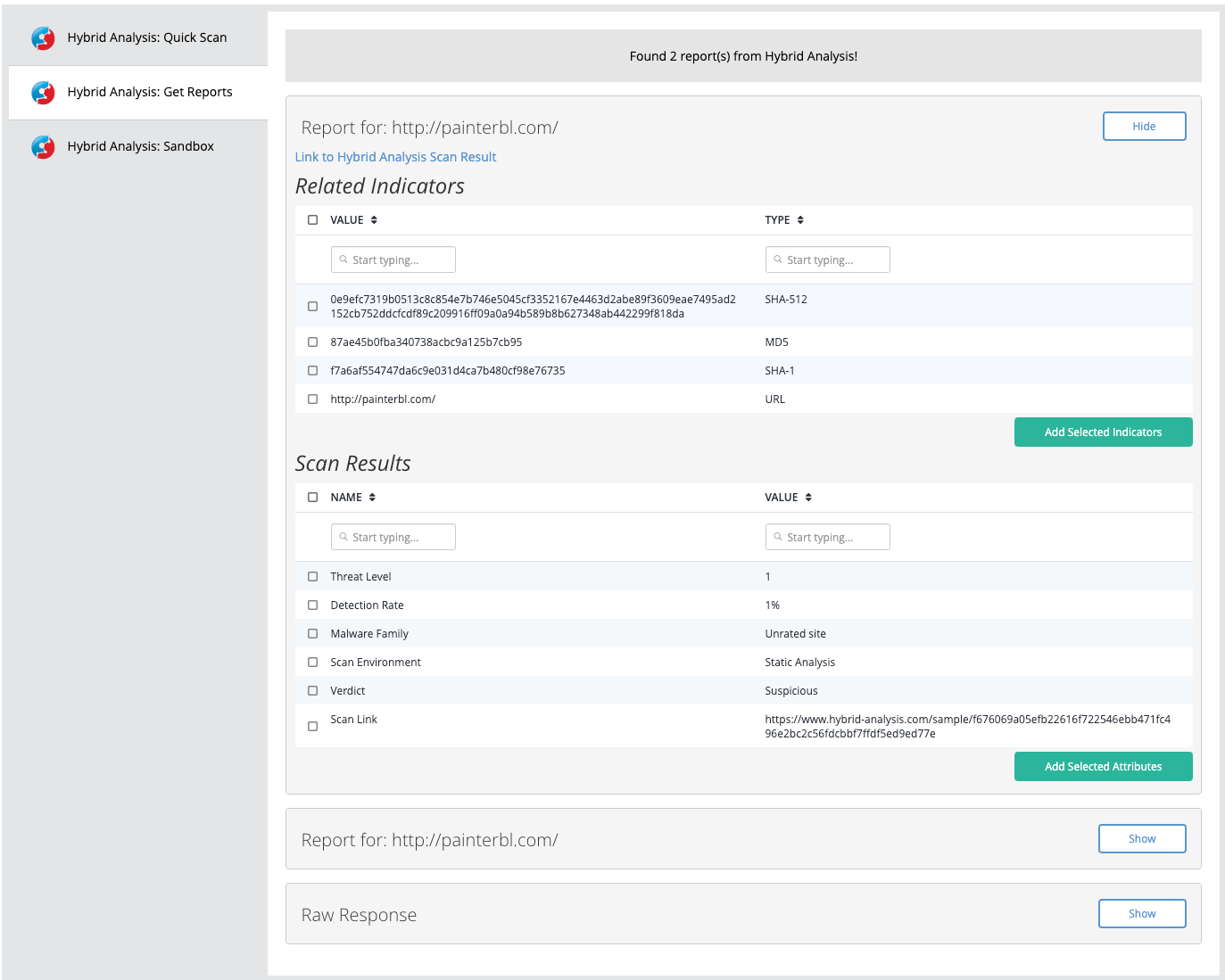 Get Reports Results Example