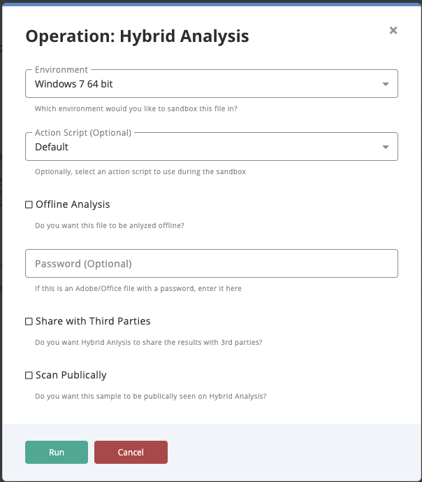 Sandbox Parameters Screen