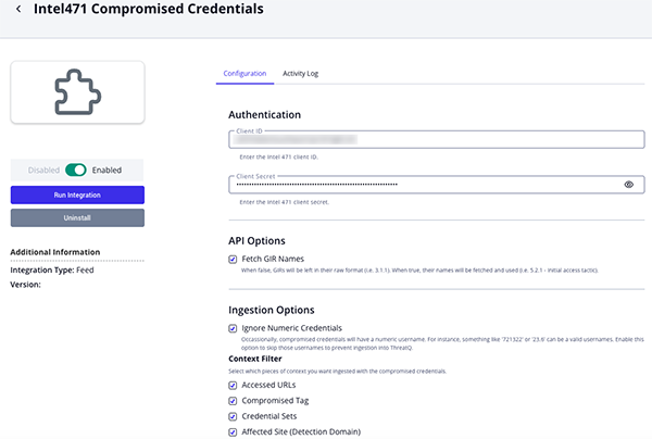 Configuration Screen