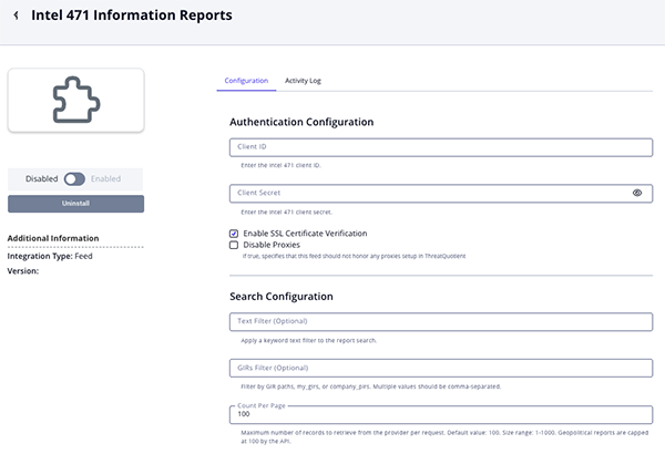 Information Reports Configuration Screen