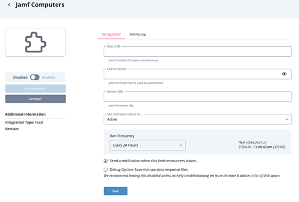 Configuration Screen