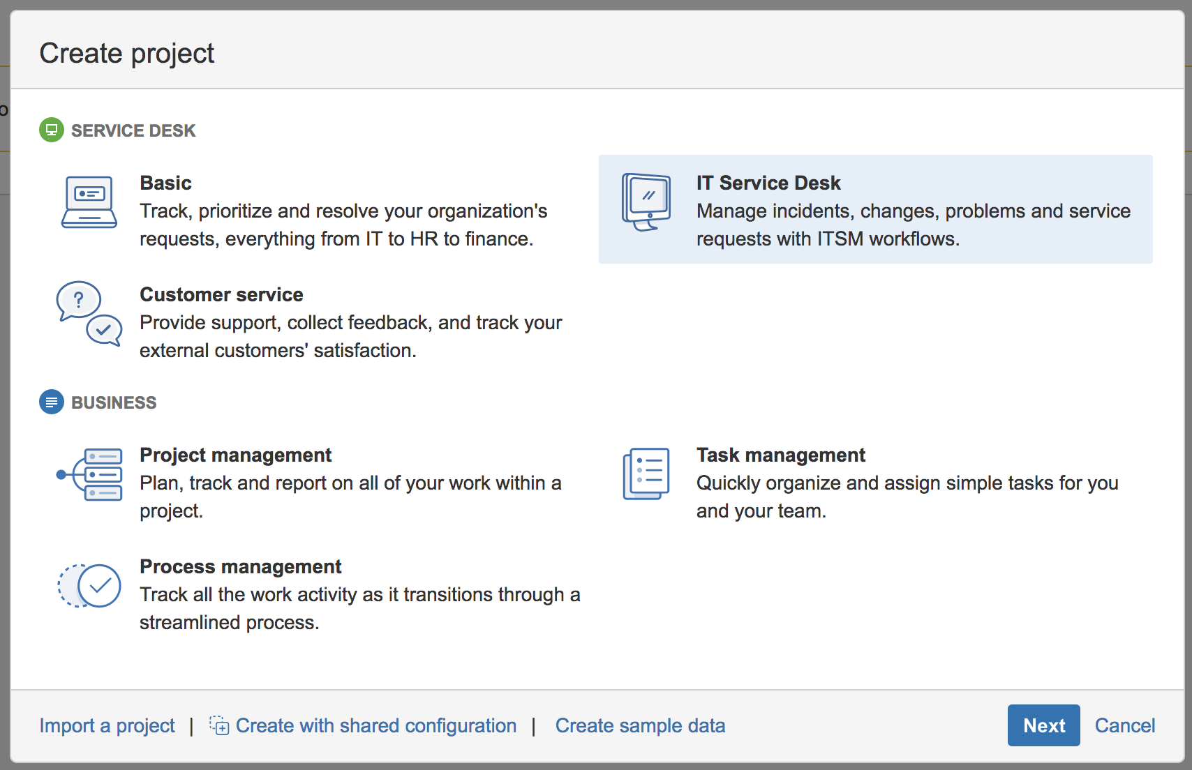 Create Project - IT Service Desk