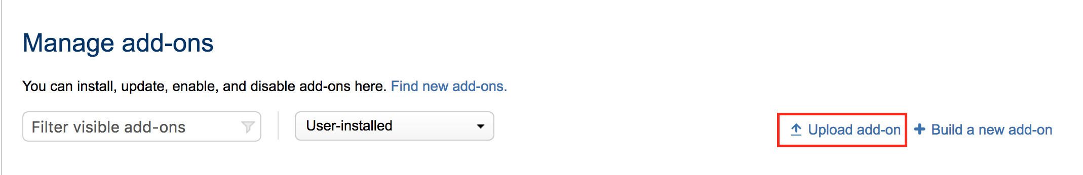 Manage Add-Ons screen