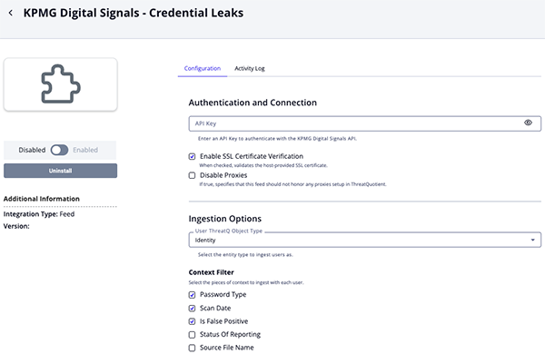 Credential Leaks Configuration Screen