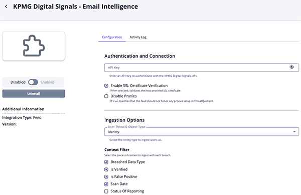 Email Intelligence Configuration Screen Email Intelligence Configuration Screen