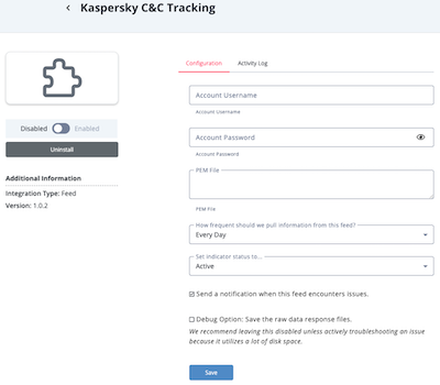 Kaspersky C&C Tracking Configuration