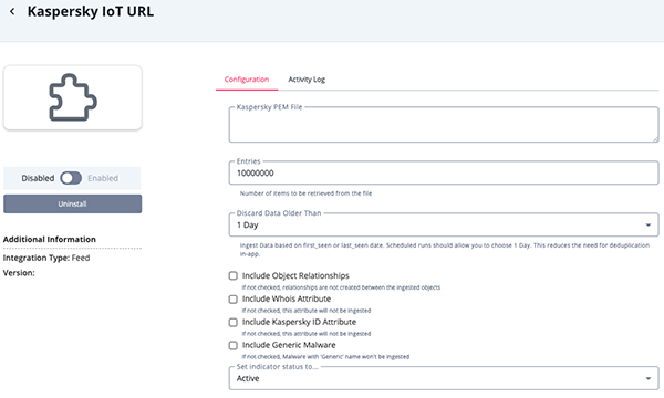 IoT URL Configuration Screen