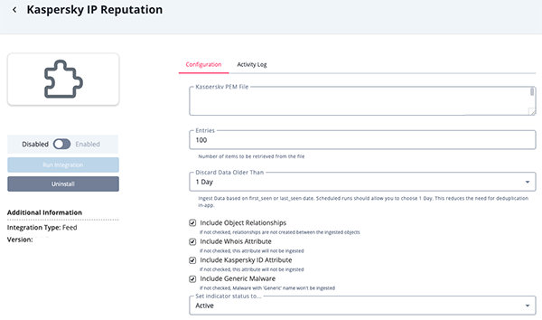 IP Reputation Configuration Screen