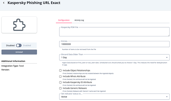 Phishing URL Exact Configuration Screen