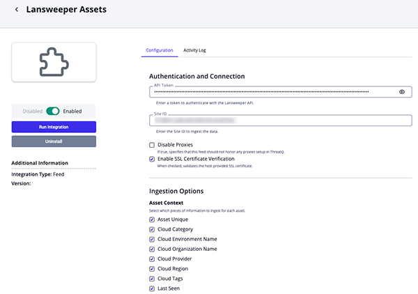 Assets Configuration Screen