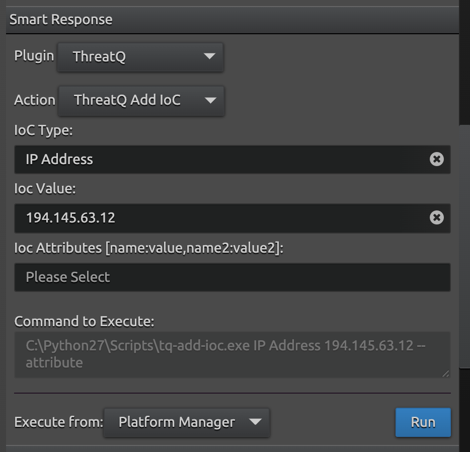 Smart Response Plugin window